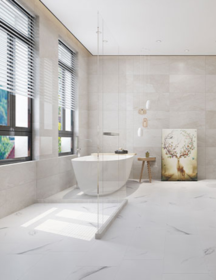 Modern bathroom with luxury vinyl tile