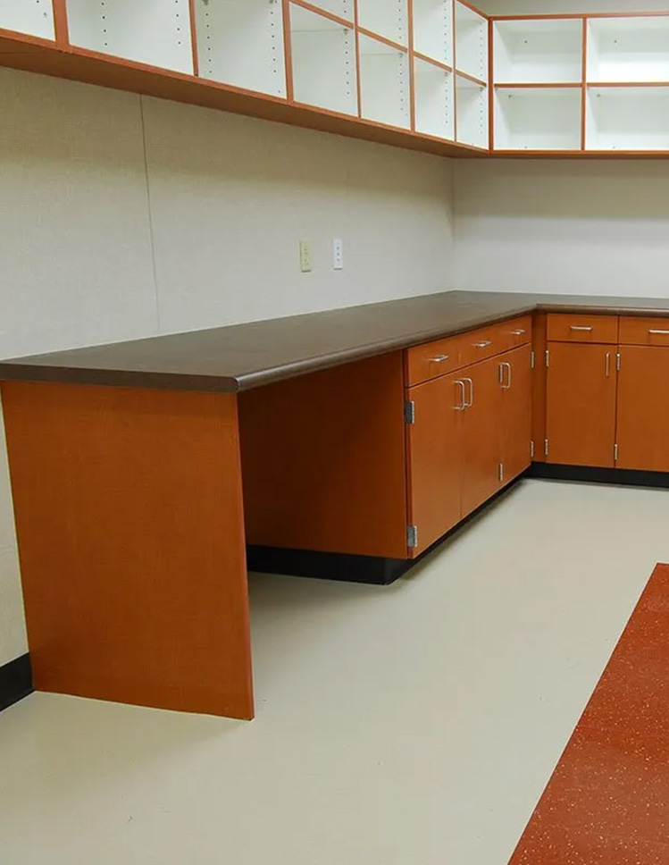 Administrative storage area with vinyl flooring