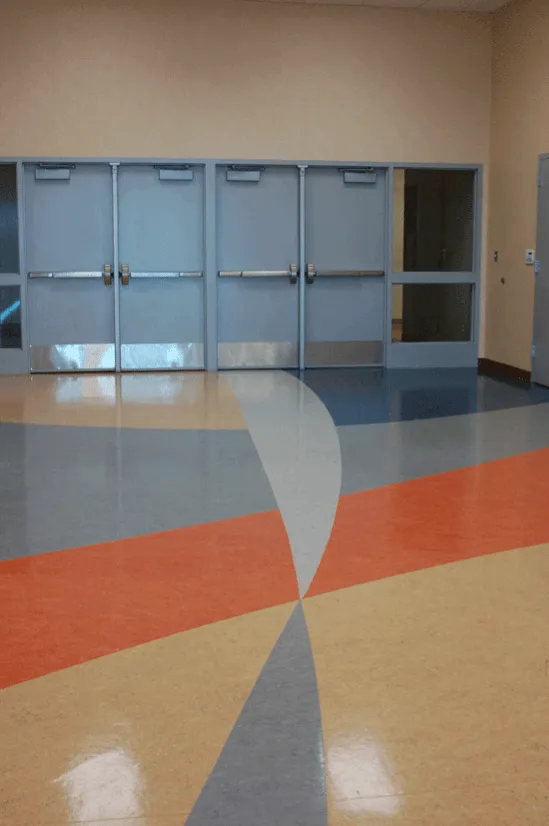 Complex, colorful design for commercial vinyl flooring, Porterville, CA
