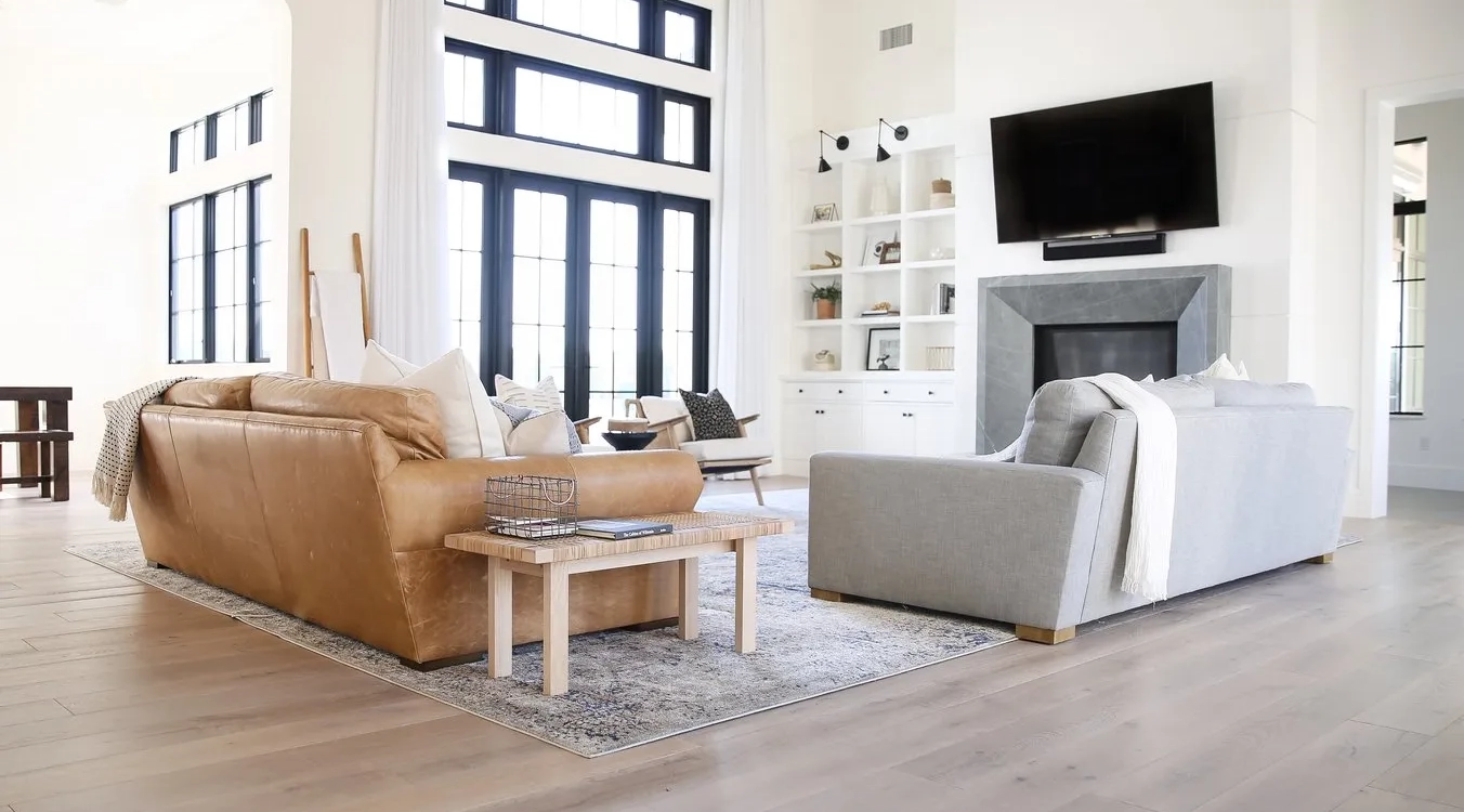 Beautiful contemporary living room with hardwood flooring.