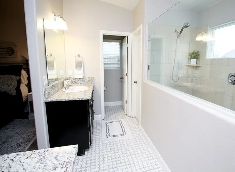 Bathroom with octagonal tile flooring