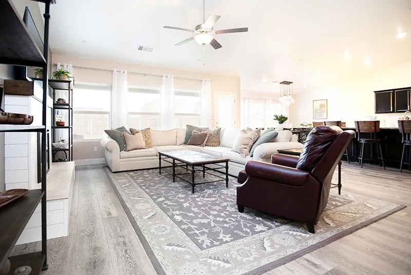 Living room with waterproof flooring