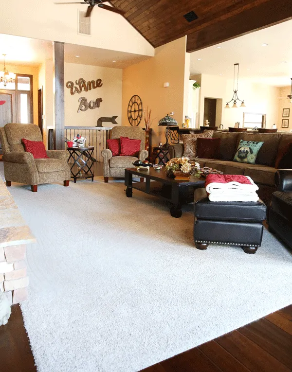 Living room with Canyon Sand Karastan carpet in Shaver Lake, CA