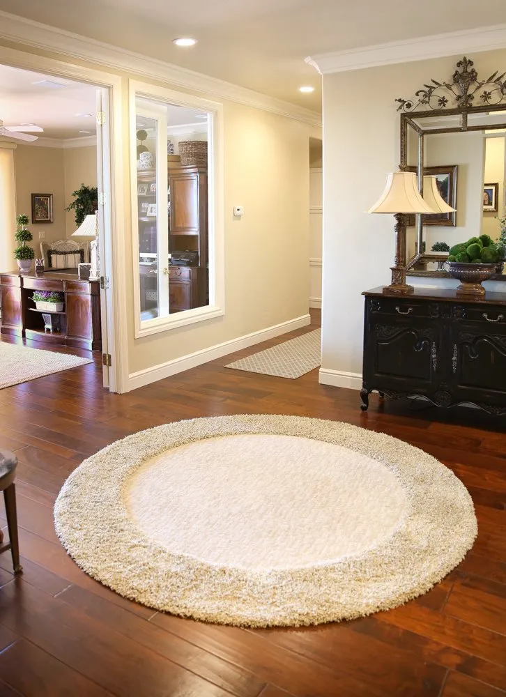 Circle accent rug in transition area