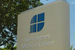 St. Agnes Medical Center sign with leaf logo, Fresno, CA