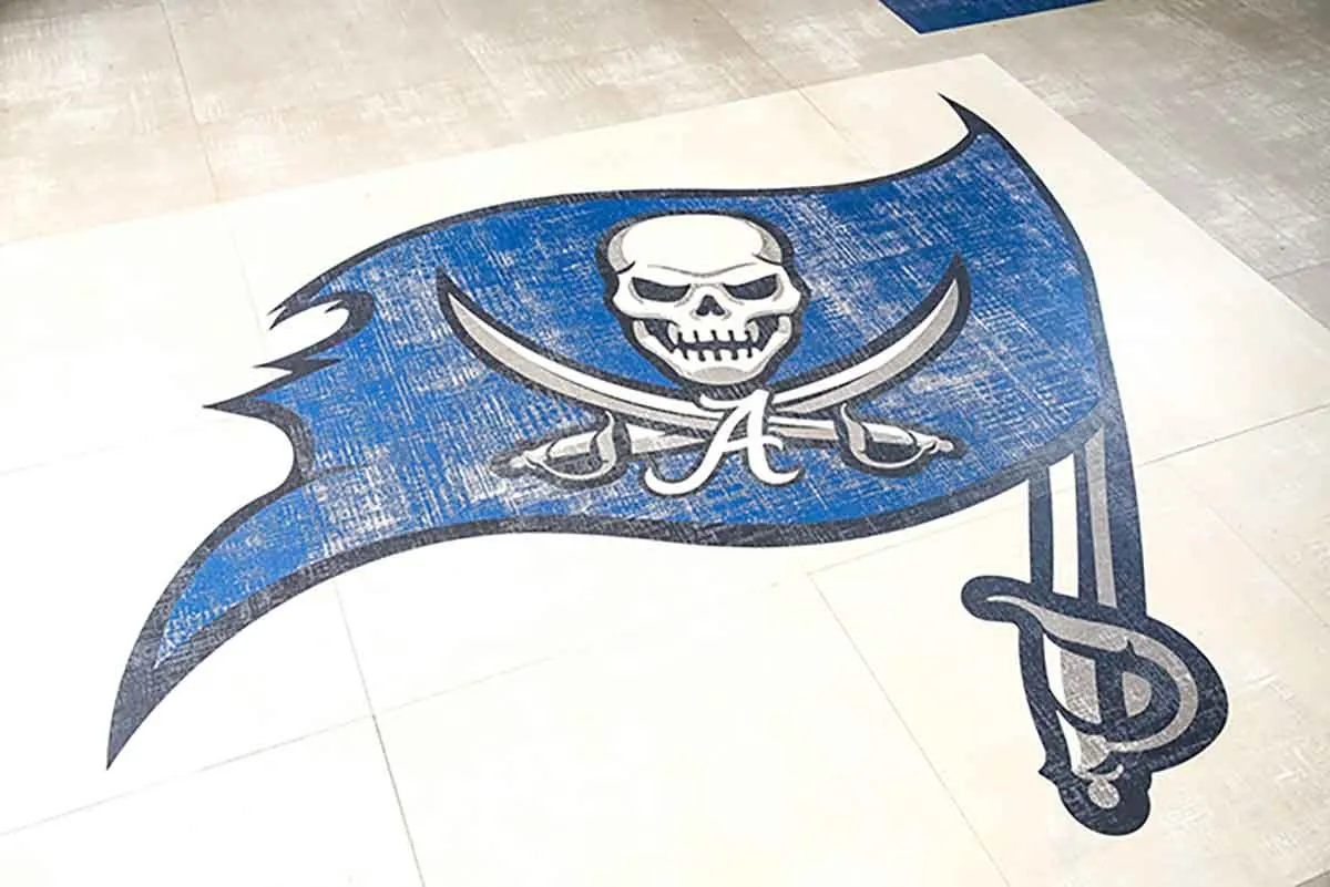 Jolly Roger mascot in vinyl flooring, Avenal, CA