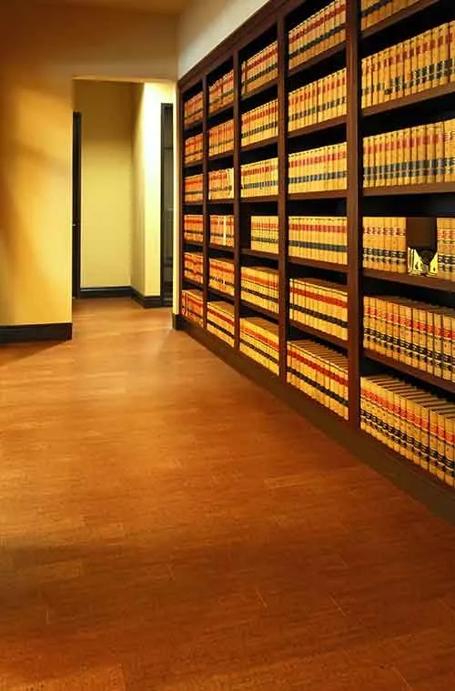 Law library with cork plank flooring, Hanford, CA