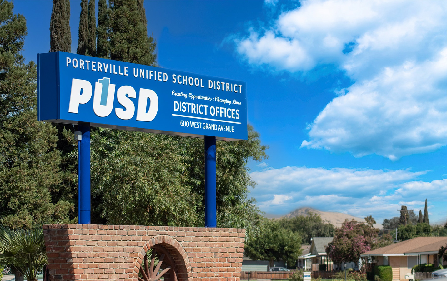 Exterior signage for Porterville Unified School District